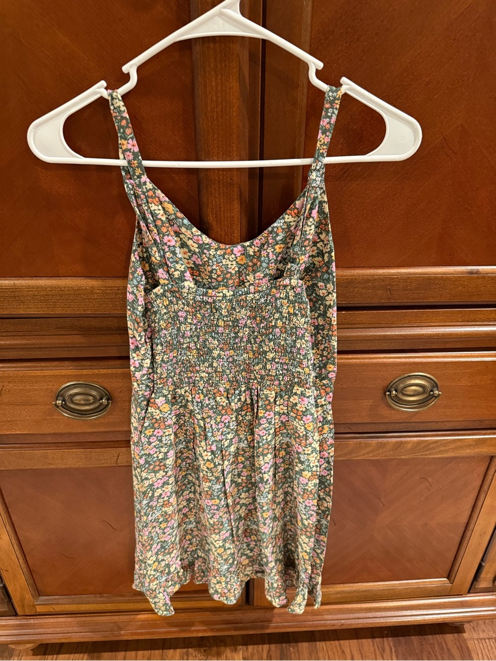 Old Navy Green Floral Cami Mini Dress with Pink and Yellow Blossoms - Picture 2 of 3